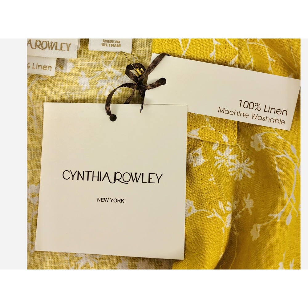 Cynthia Rowley Womens 6 Dress 100% Linen Floral Yellow Collared Casual NWT - Picture 8 of 9